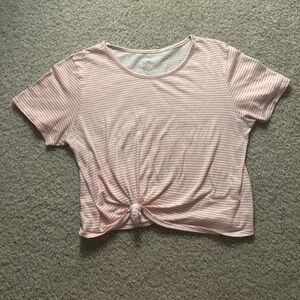 PacSun Pink and White Striped Short-Sleeve Crop Top